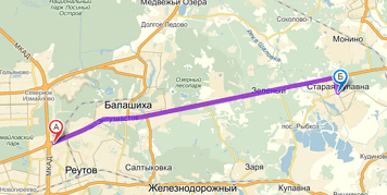 От МКАД до Старой Купавны примерно 22 км. Посмотреть на карте.