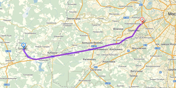 От МКАД до Тучково примерно 65 км. Посмотреть на карте.