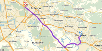 От МКАД до Жуковского примерно 28 км. Посмотреть на карте.