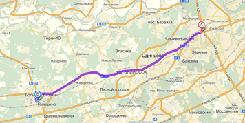 От МКАД до Голицино примерно 29 км. Посмотреть на карте.