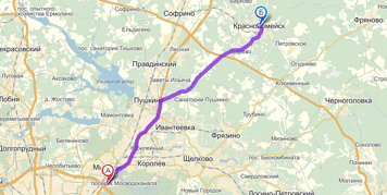 От МКАД до Красноармейска примерно 40 км. Посмотреть на карте.
