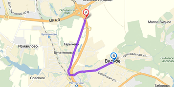 От МКАД до Видного примерно 5 км. Посмотреть на карте.
